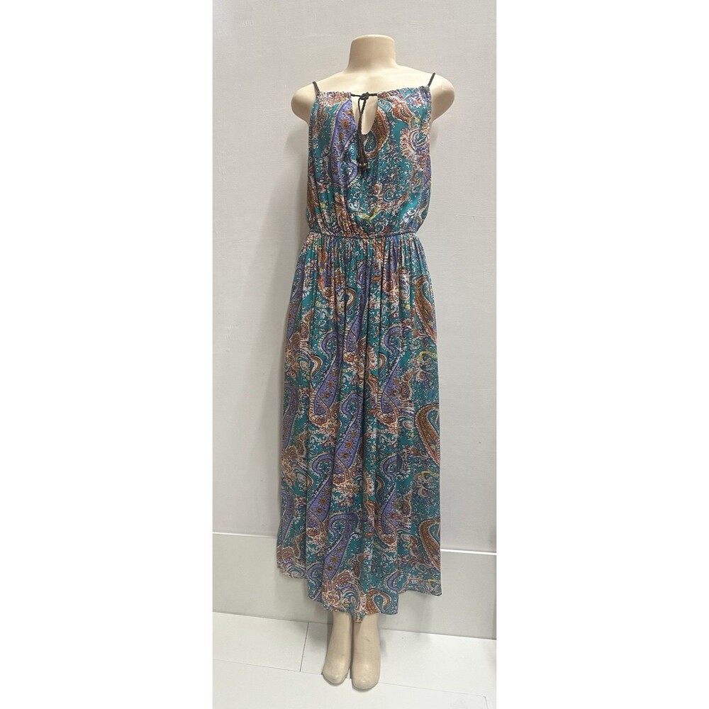 Ilanni Women size 2XL Maxi Dress paisley print boho braided leather strap